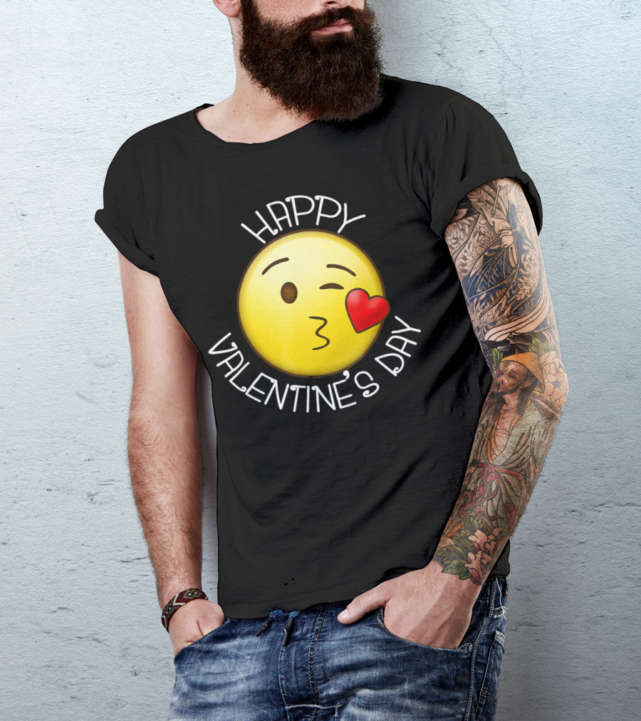 Happy Valentine's Day Cute Blow Kiss Heart Emoji Wink T-Shirt