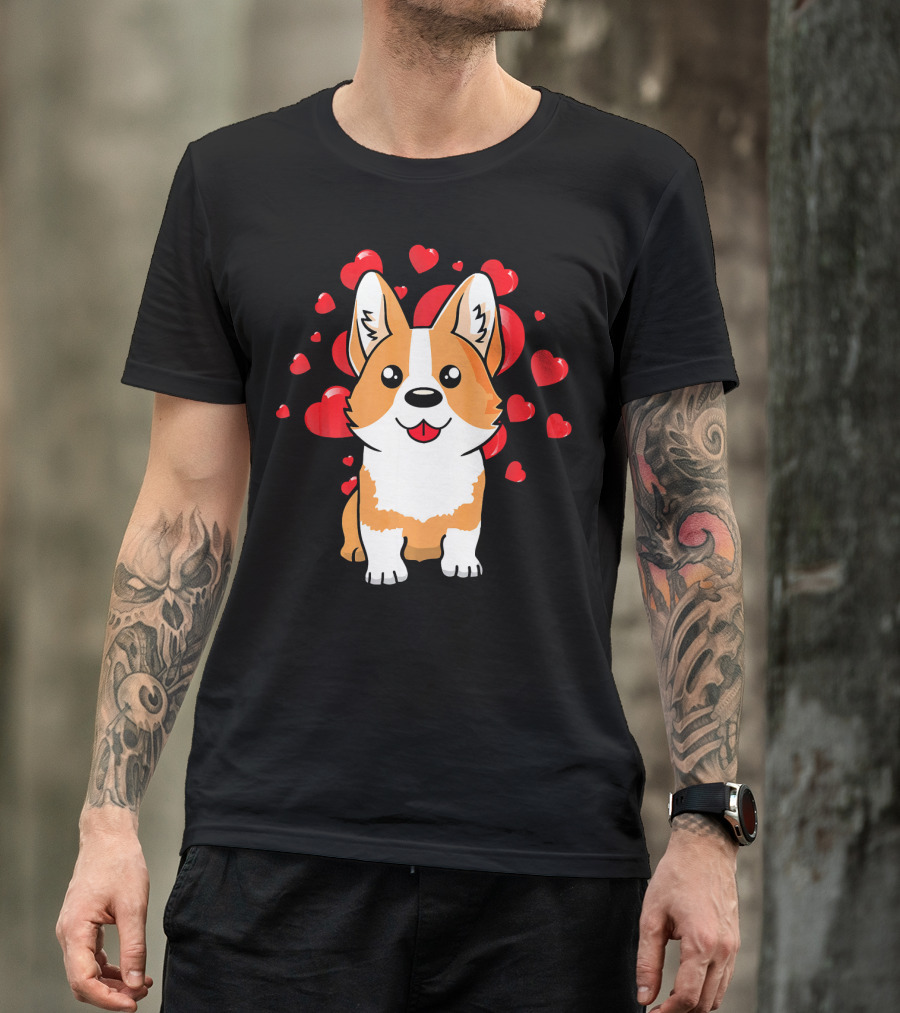 Corgi With Love Hearts Valentines Day Cute Dog T-Shirt