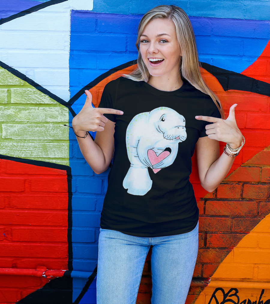 Manatee Holding Heart Valentines Day T-Shirt
