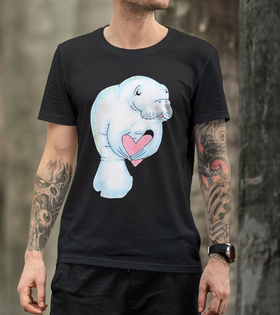Manatee Holding Heart Valentines Day T-Shirt