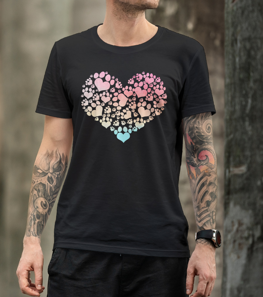 Valentine Heart Made Of Cute Dog Paw Prints T-Shirt