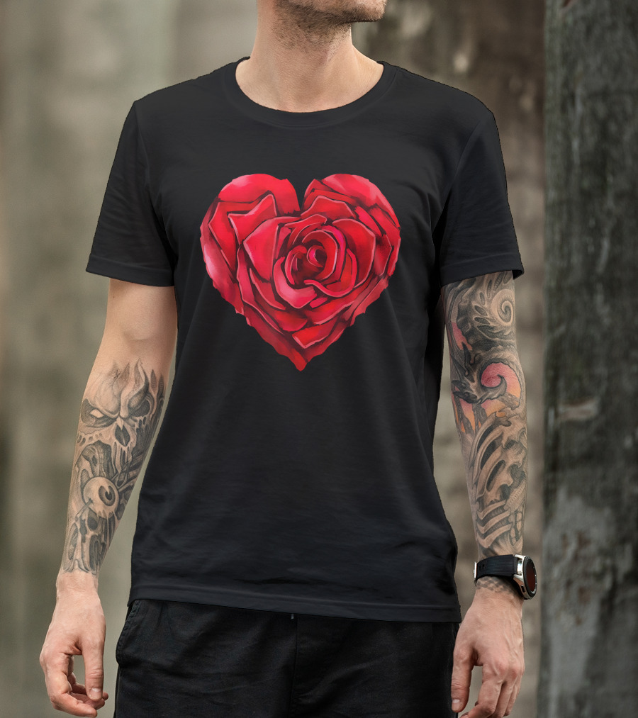 Cute Red Heart Rose Flower Art Bloom Blossom T-Shirt