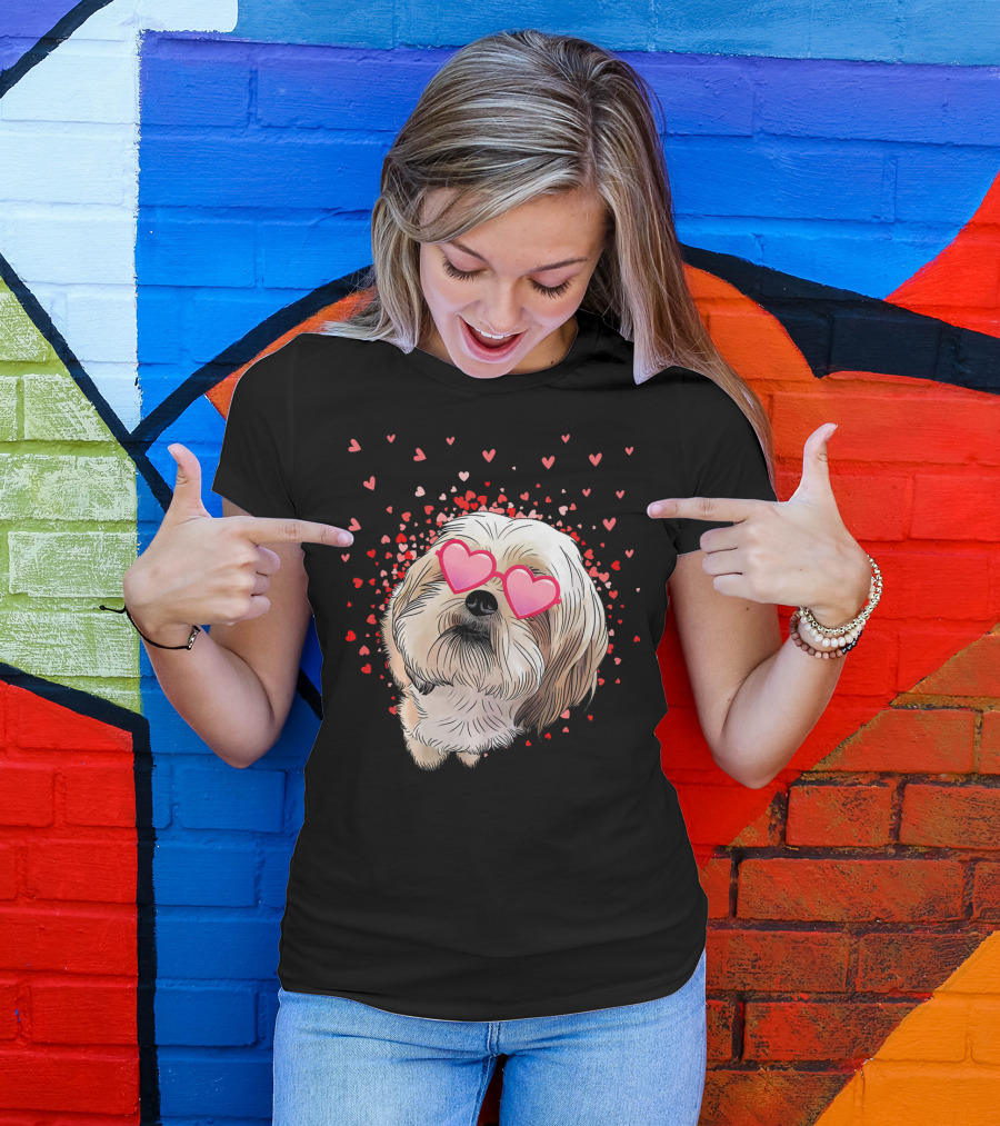 Cute Shih Tzu Heart Glasses Valentine's Day Hearts T-Shirt