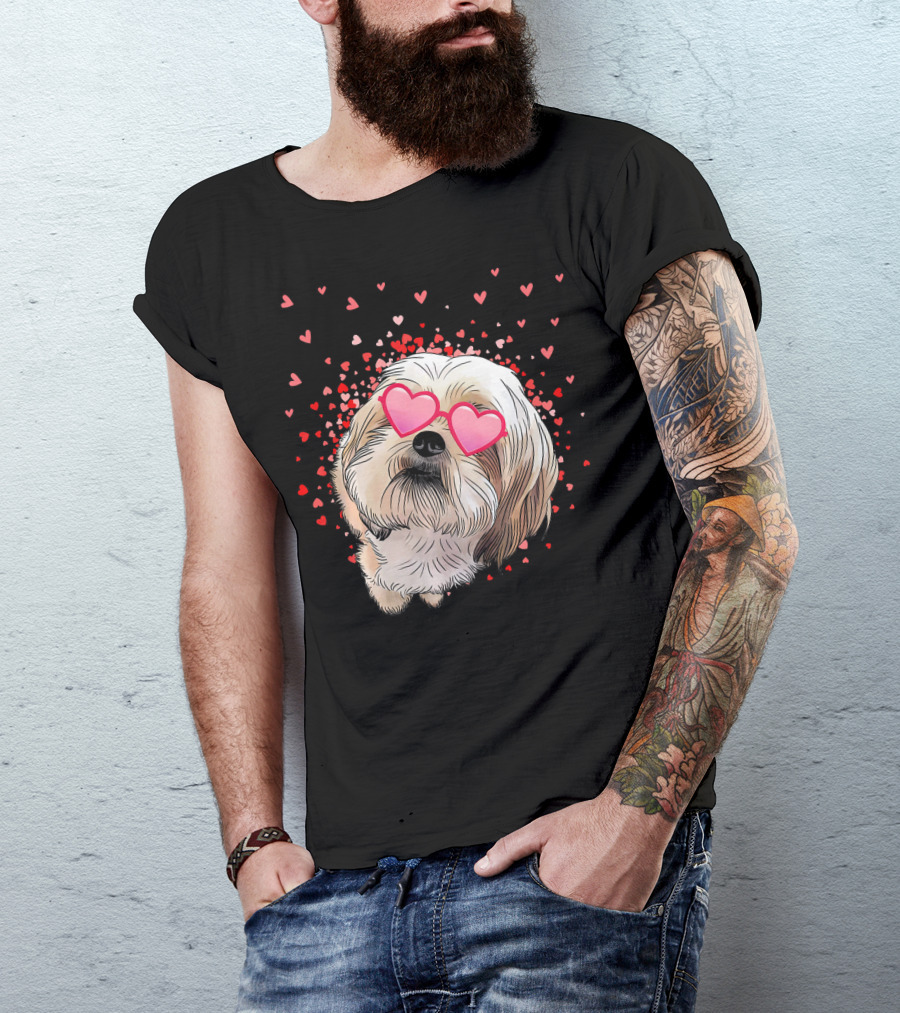 Cute Shih Tzu Heart Glasses Valentine's Day Hearts T-Shirt