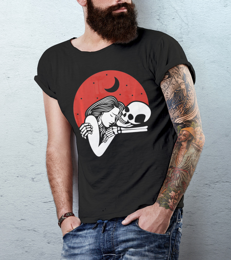 Cute Skeleton Romantic Valentines Moon Embrace T-Shirt