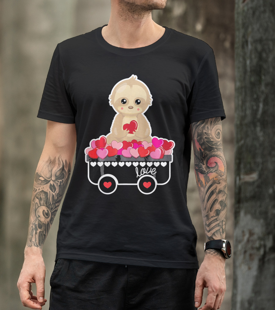 Valentine's Day Love Sloth With Heart Cart T-Shirt