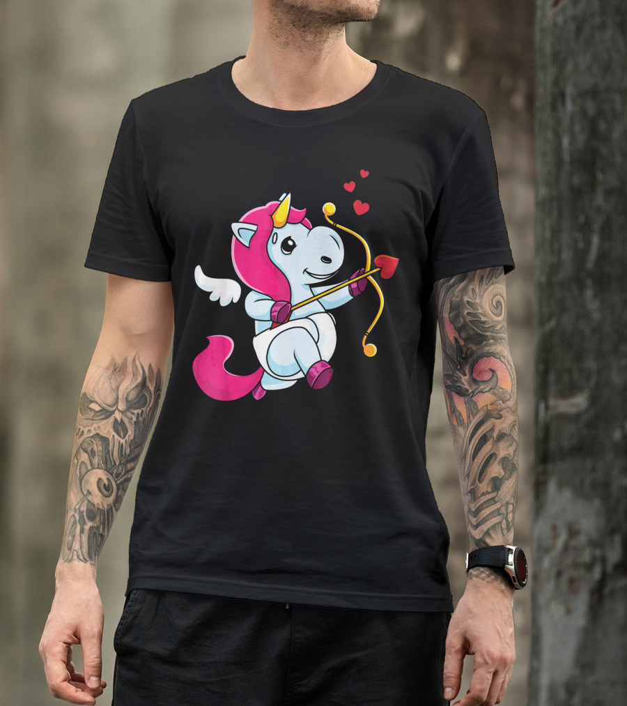 Cupid Unicorn Love Valentines Day Hearts T-Shirt