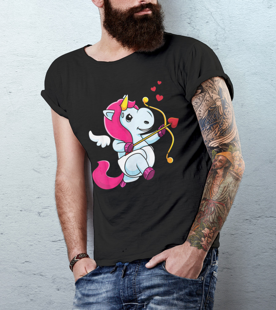 Cupid Unicorn Love Valentines Day Hearts T-Shirt