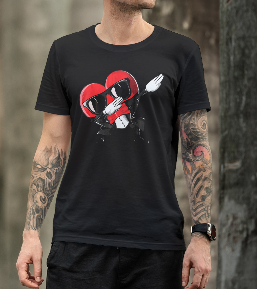 Valentines Day Heart Character Dabbing With Sunglasses And Bow Tie For T-Shirt