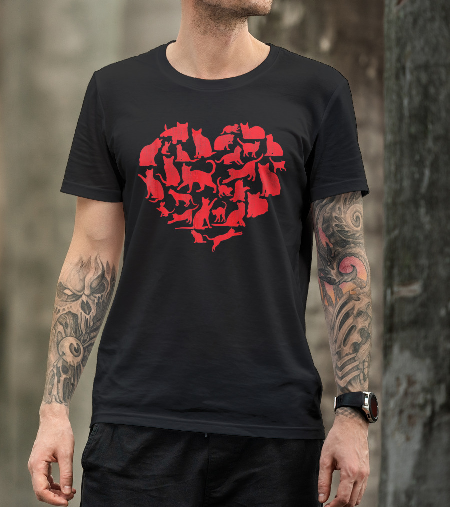 Cats Heart Shape Vintage Cat Val Red T-Shirt