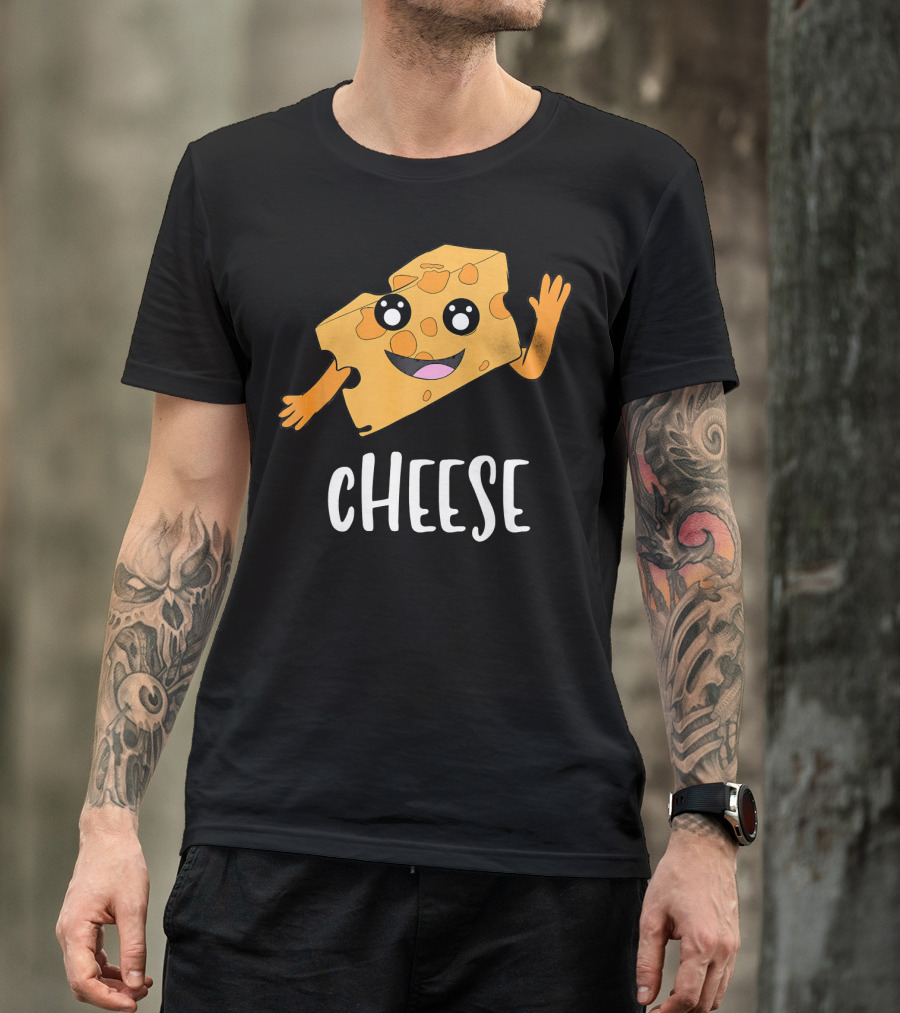 CHEESE Smiling Cartoon Cheese With Happy Face And Waving Arms T-Shirt