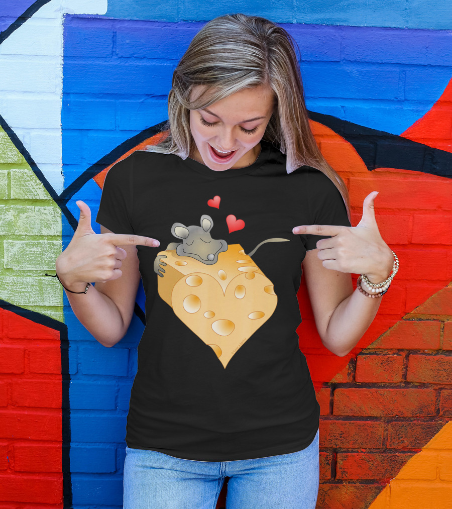 Cheesy Valentine Funny Dairy Heart Mouse Hugging Cheese T-Shirt