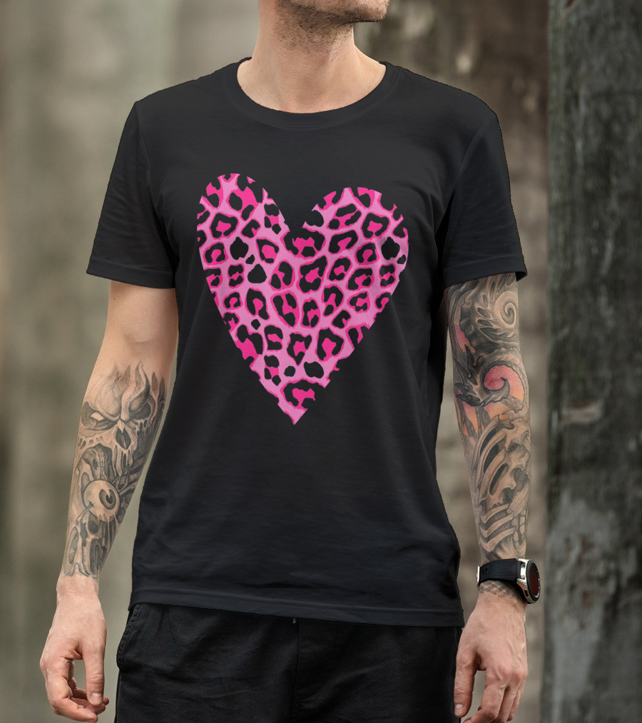 Cute Heart Valentines Pink Leopard T-Shirt