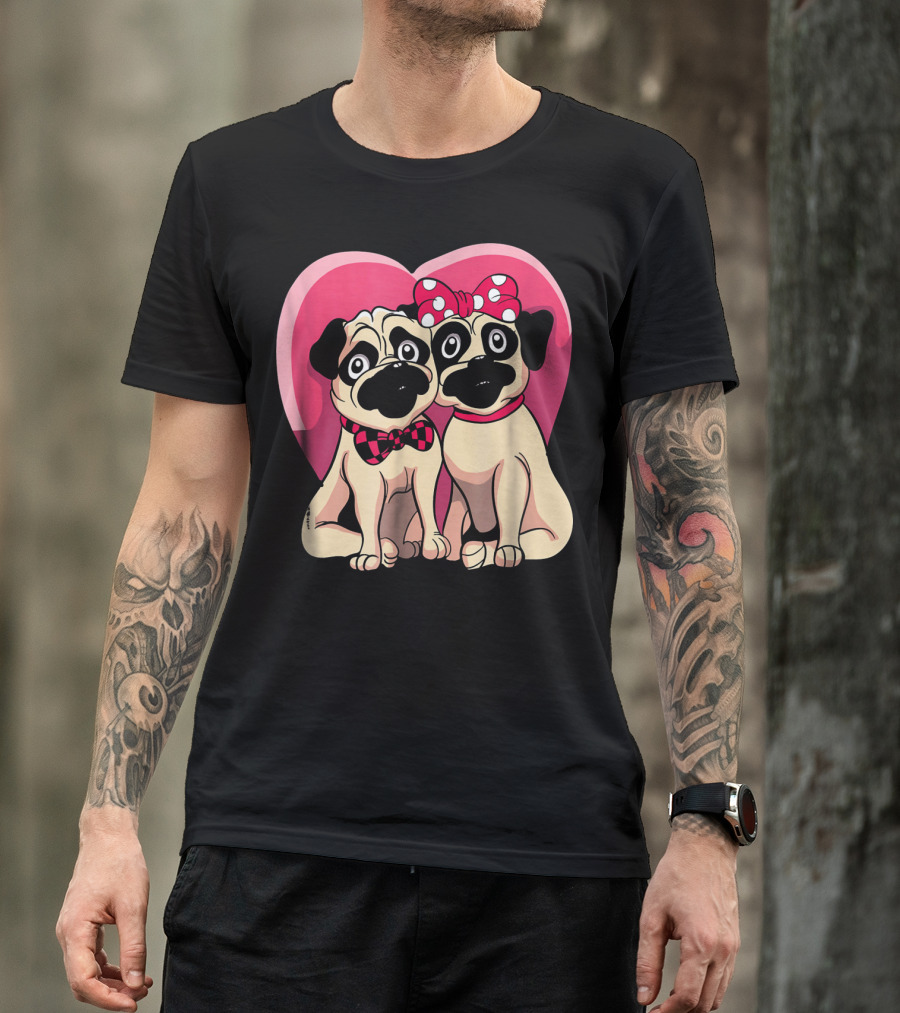 Cute Pug Valentine Puppy Love Co Heart Bow Tie Bow T-Shirt