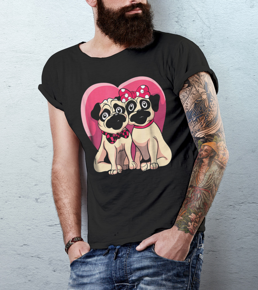 Cute Pug Valentine Puppy Love Co Heart Bow Tie Bow T-Shirt