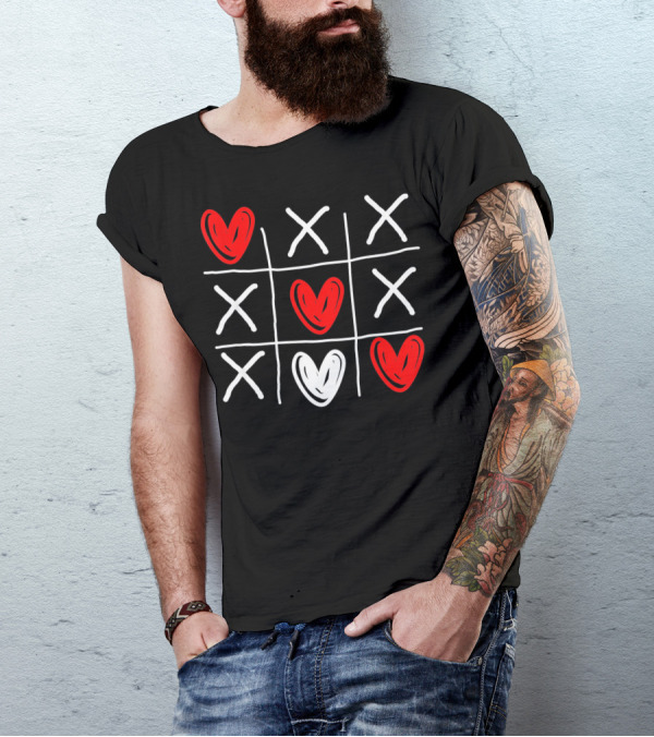 Cute Hearts Tic Tac Toe Valentines Day T-Shirt
