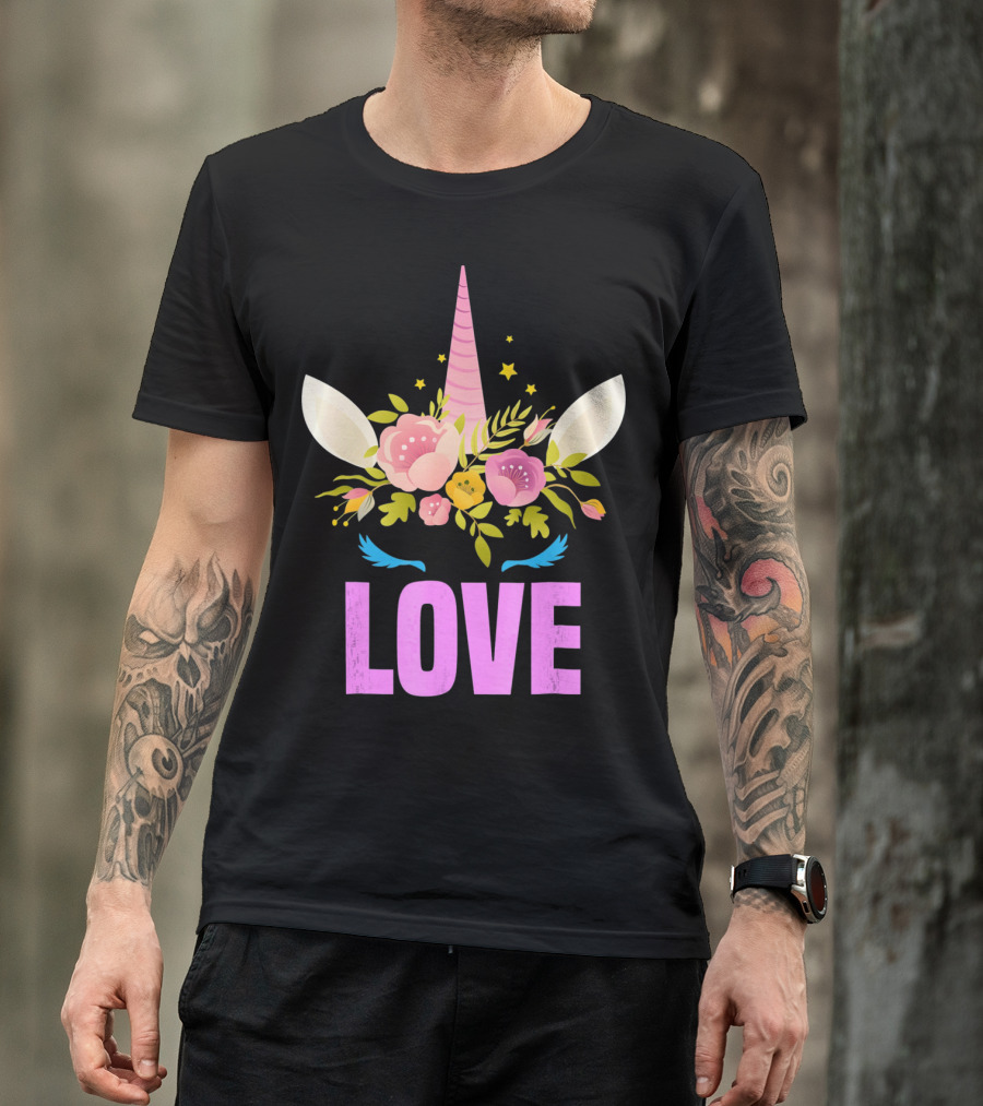 Love Cute Unicorn Face Valentine Day T-Shirt