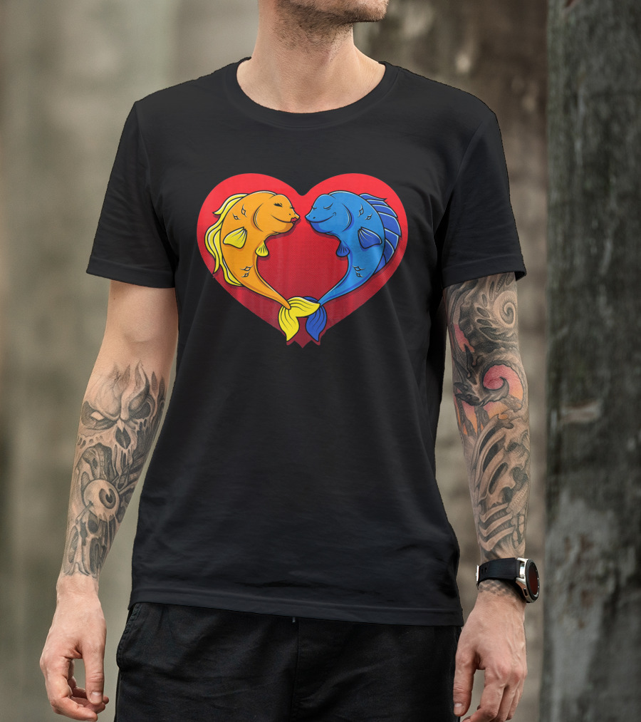 Cute Valentines Day Fish In Heart Fishing T-Shirt