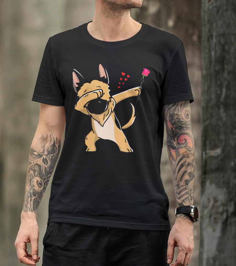 Dabbing German Shepherd With Rose And Hearts Valentines T-Shirt