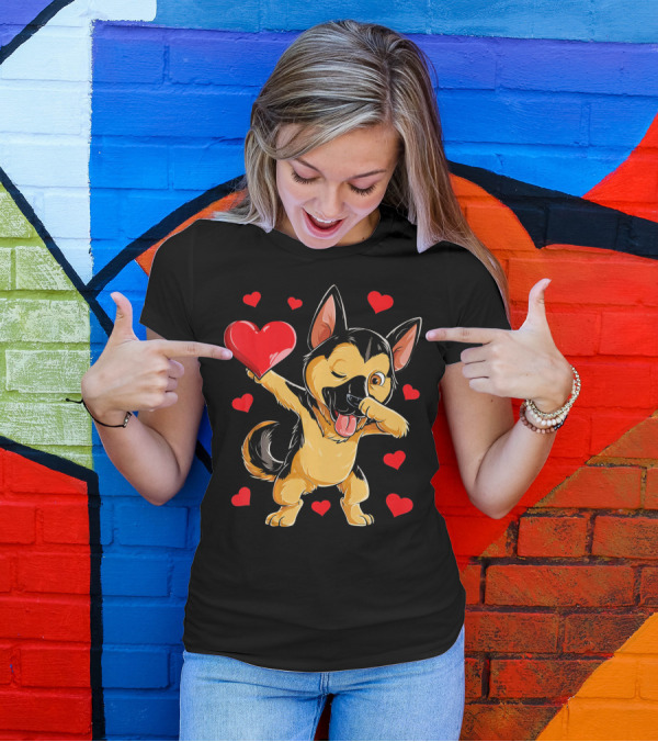 Valentines Day Dabbing German Shepherd With Hearts T-Shirt