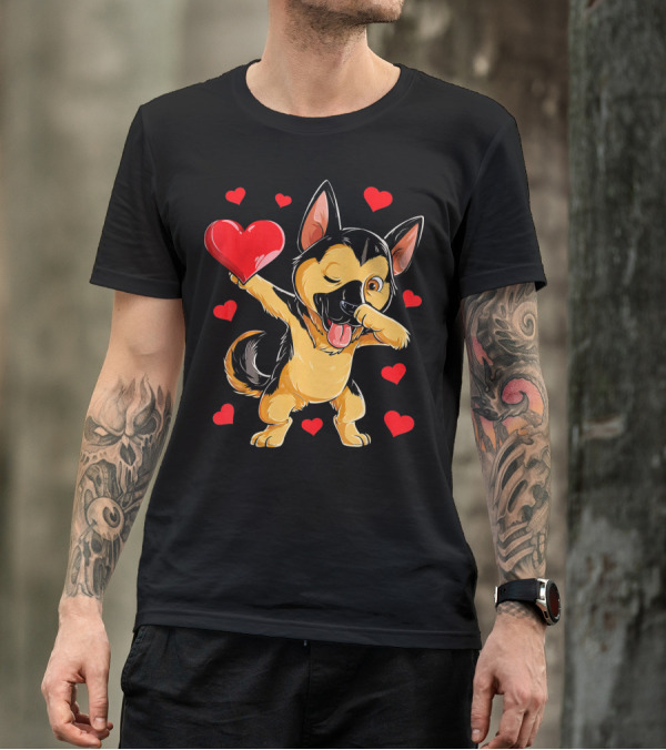Valentines Day Dabbing German Shepherd With Hearts T-Shirt