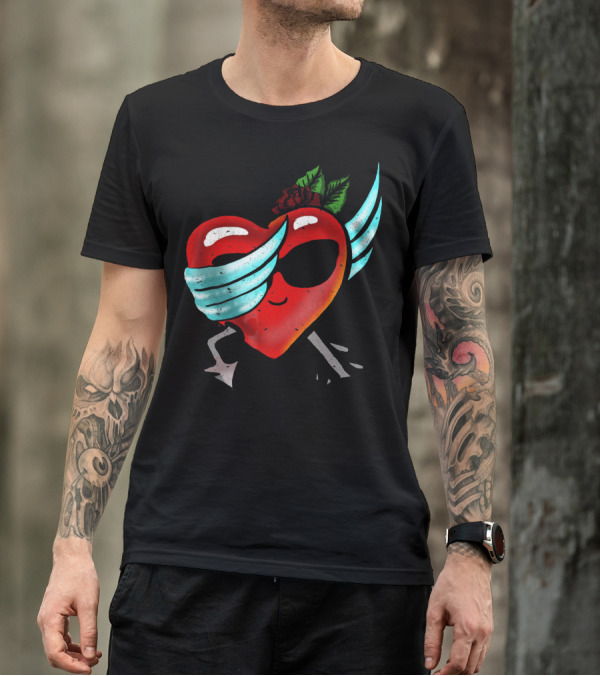 Playful Dabbing Heart With Wings Funny Valentines Day T-Shirt