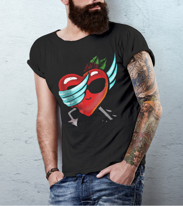 Playful Dabbing Heart With Wings Funny Valentines Day T-Shirt