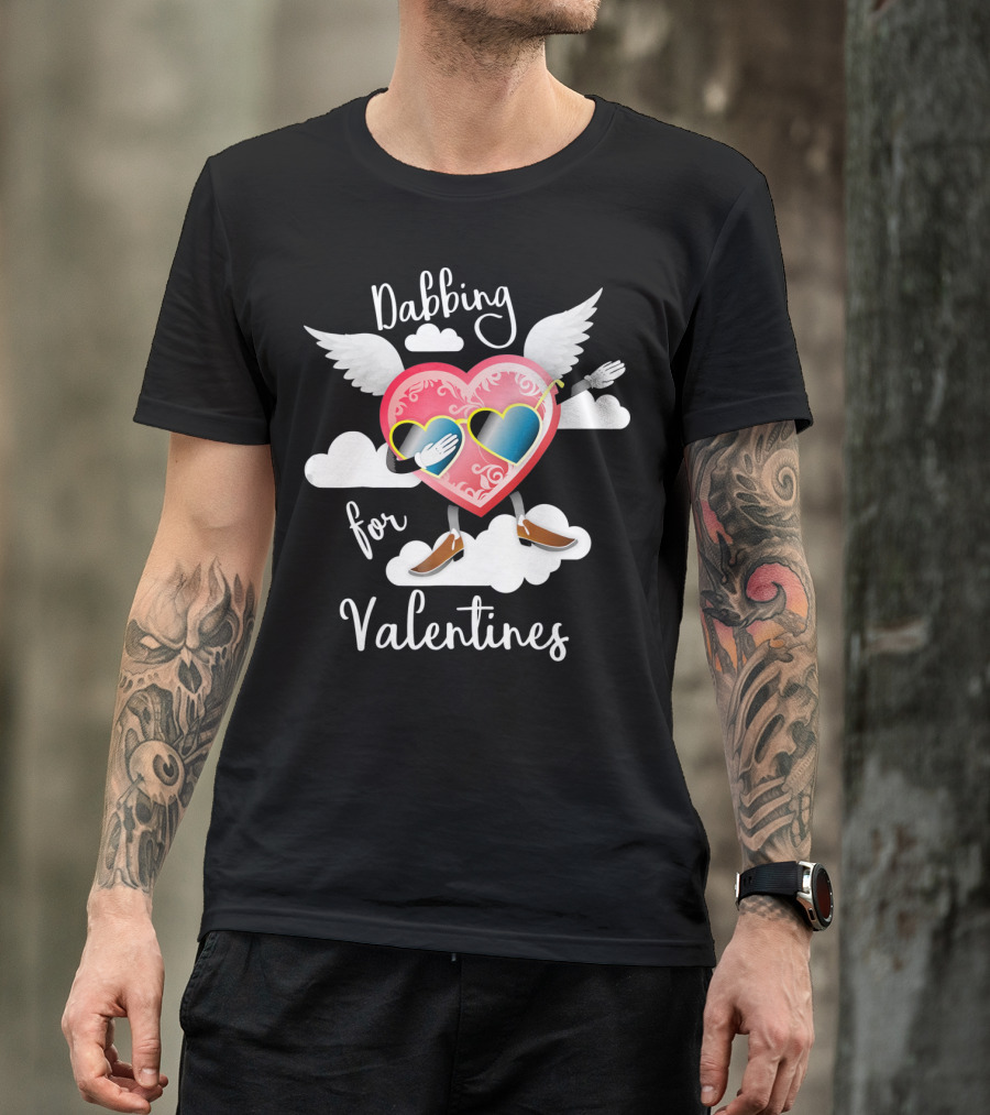 Dabbing Heart With Wings And Clouds For Valentines Kids Day T-Shirt