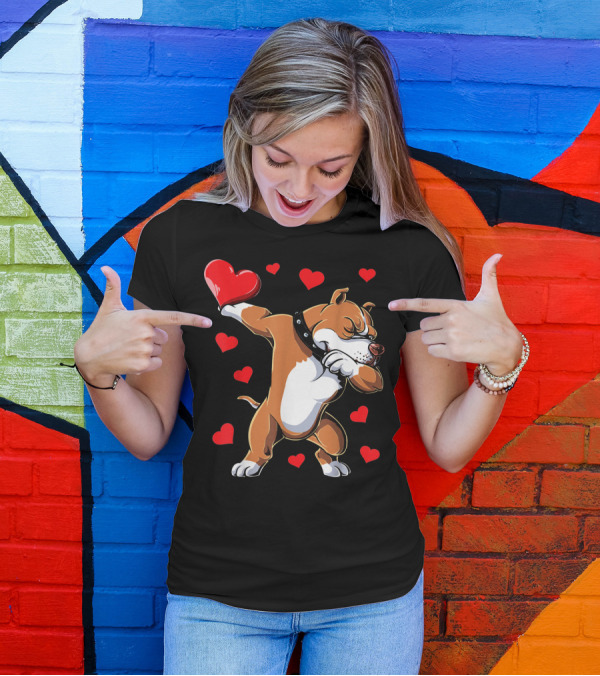 Valentines Day Dabbing Pit Bull With Hearts T-Shirt