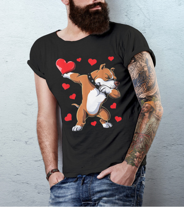 Valentines Day Dabbing Pit Bull With Hearts T-Shirt