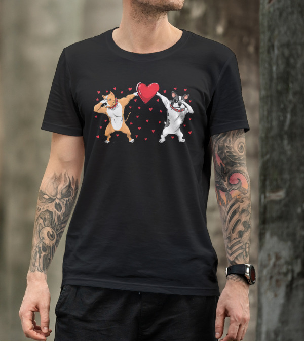 Pitbull Bulldog Dabbing With Heart Valentines T-Shirt
