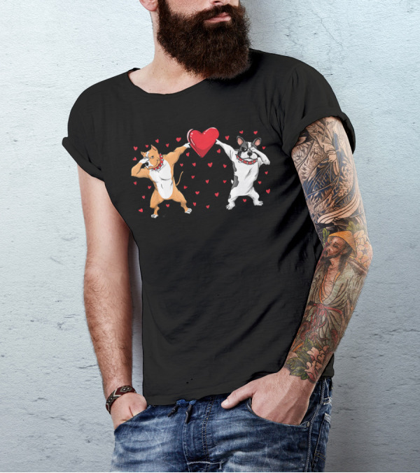 Pitbull Bulldog Dabbing With Heart Valentines T-Shirt