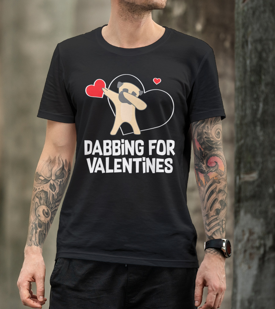 Dabbing Pug For Valentines Hearts Cute T-Shirt