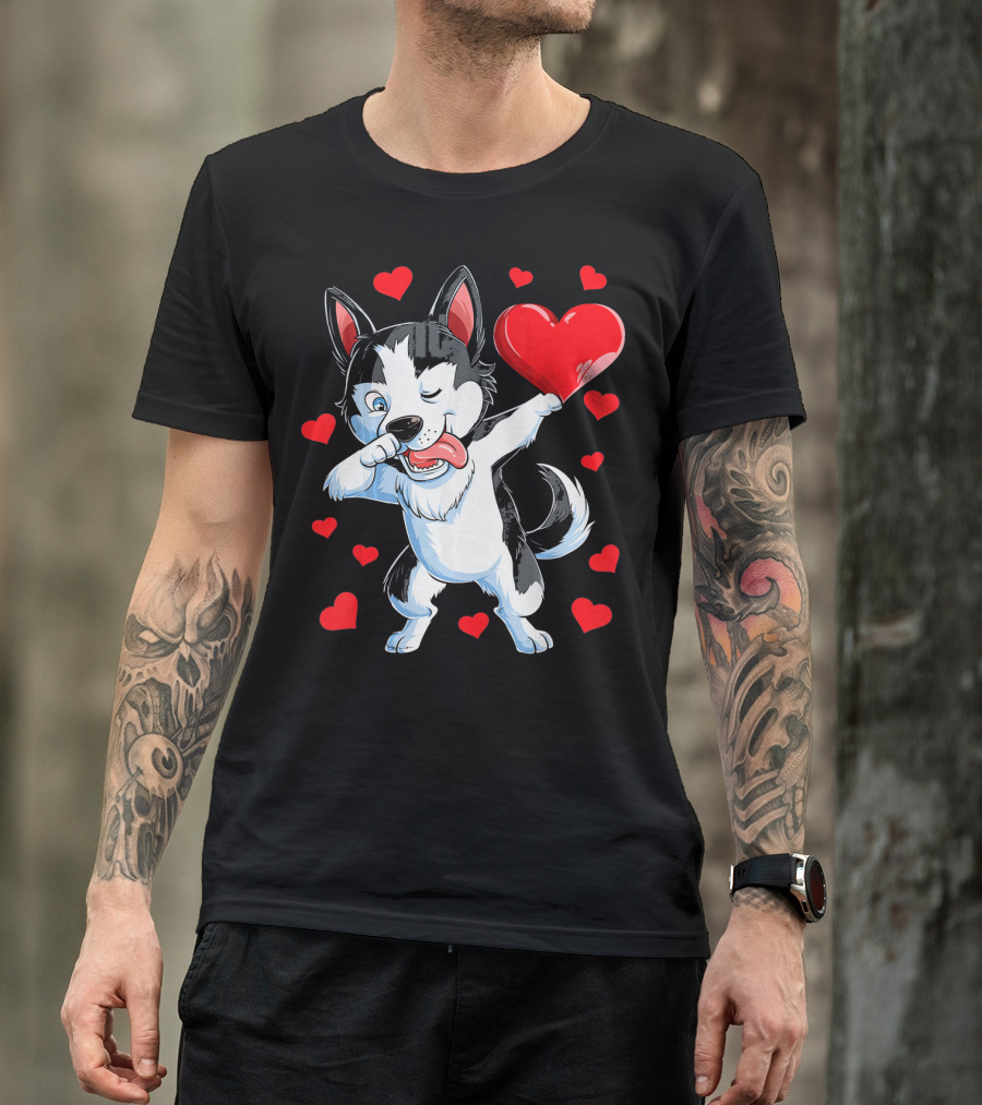 Siberian Husky Dabbing Valentine Heart Fun T-Shirt