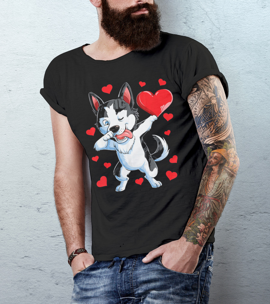 Siberian Husky Dabbing Valentine Heart Fun T-Shirt