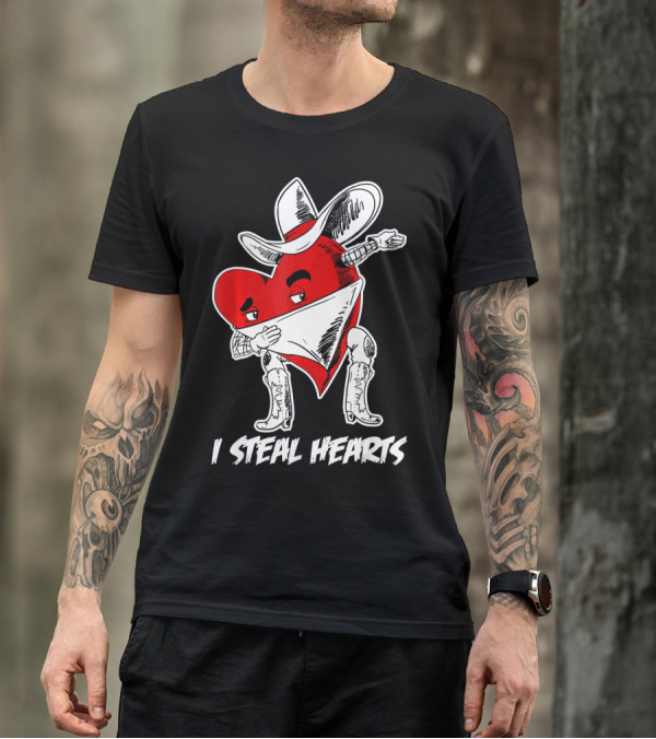 Dabbing Cowboy Heart I Steal Hearts Valentine's Vintage T-Shirt