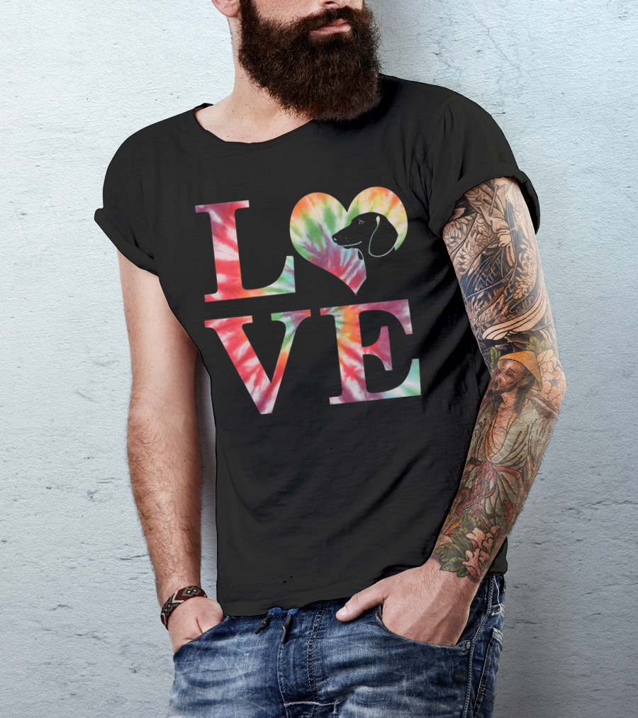 Dachshund Dog Love Tie Dye Valentines T-Shirt