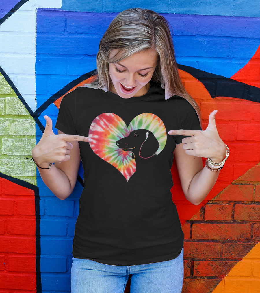 Dachshund Dog Heart Tie Dye Valentines T-Shirt