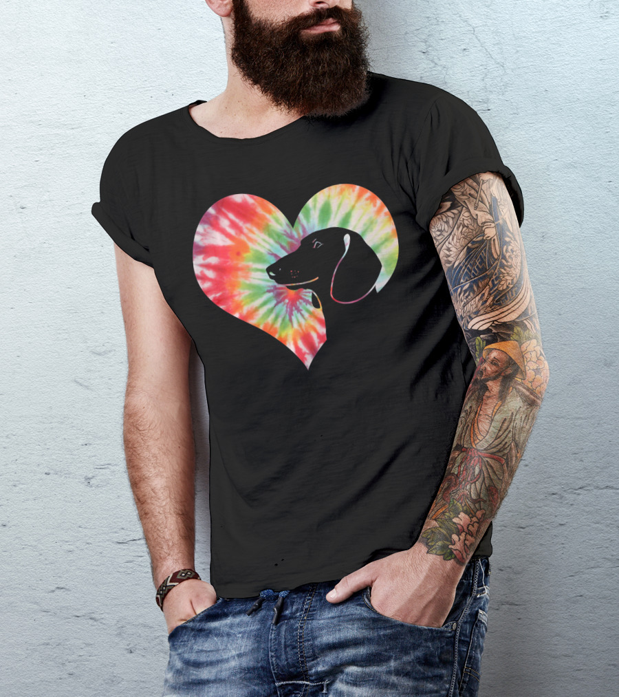 Dachshund Dog Heart Tie Dye Valentines T-Shirt