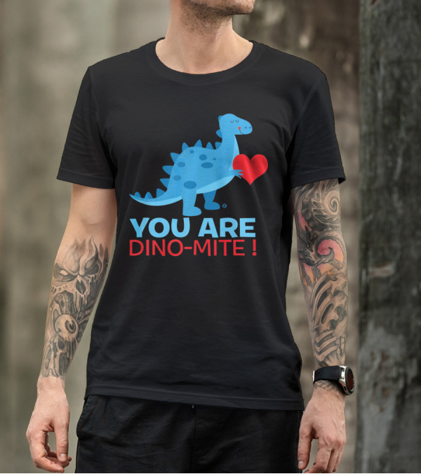 You Are Dino-Mite Blue Dinosaur Holding Heart T-Shirt