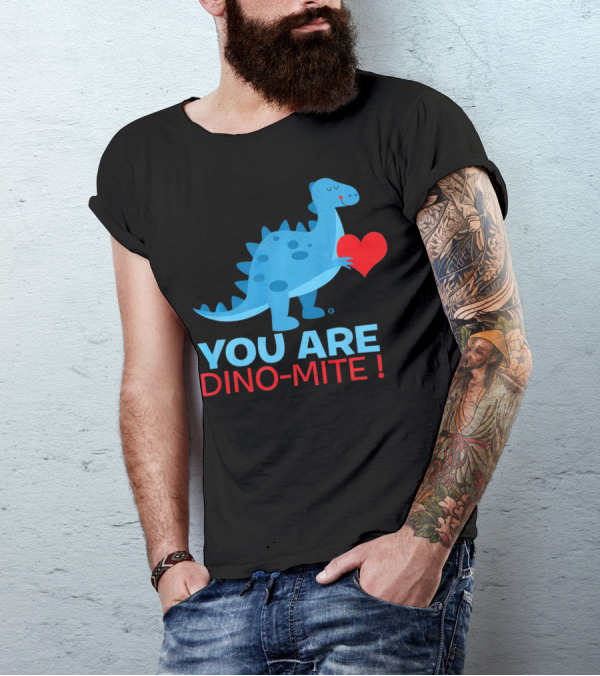 You Are Dino-Mite Blue Dinosaur Holding Heart T-Shirt