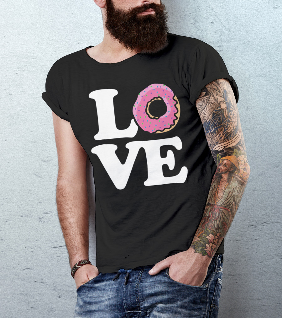 Love For Donut Lovers With Pink Frosted Donut T-Shirt
