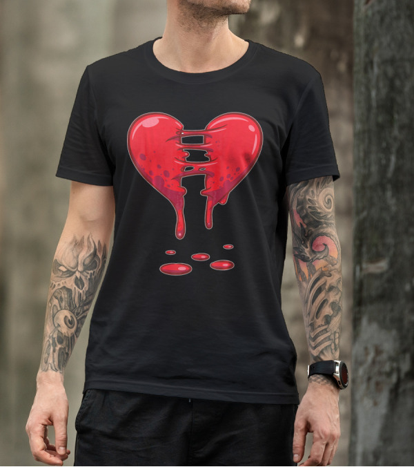 Dripping Broken Heart Halloween Valentin Red Graffiti T-Shirt