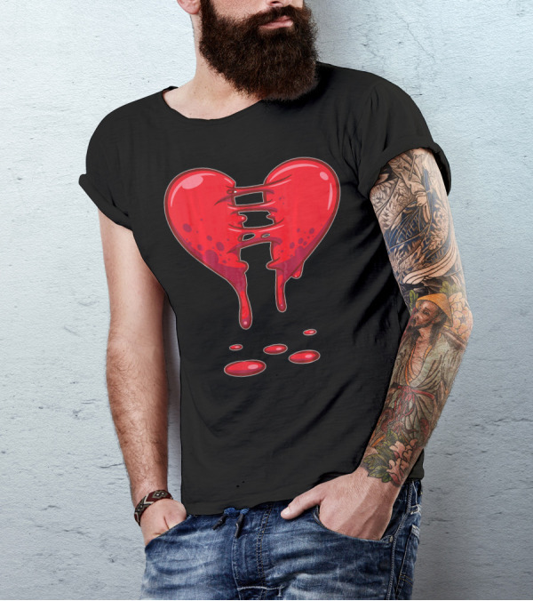 Dripping Broken Heart Halloween Valentin Red Graffiti T-Shirt