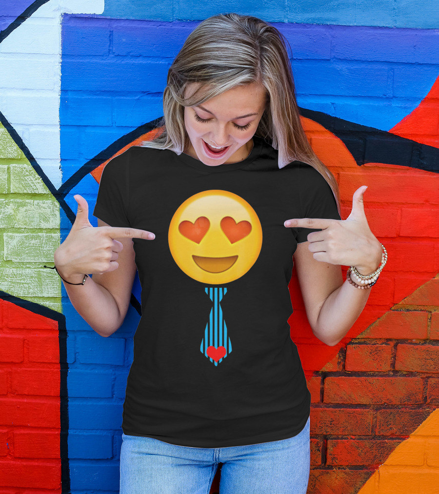 Emoji Heart Eyes Heart Tie Valentine T-Shirt