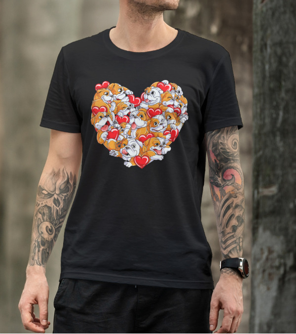 English Bulldog Heart Valentines Day T-Shirt