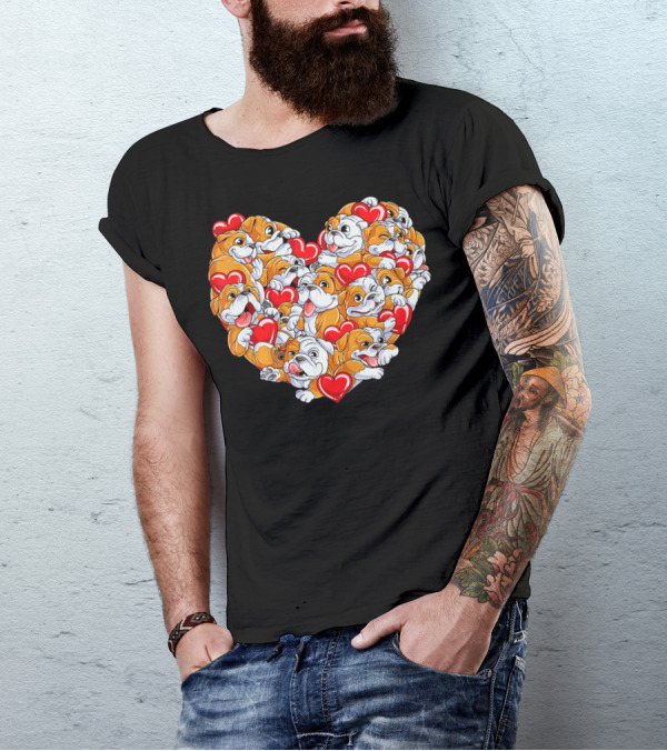 English Bulldog Heart Valentines Day T-Shirt