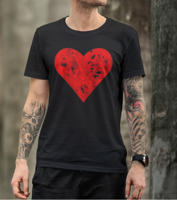 Faded Heart Strings Valentines Day Red Scribbled Heart T-Shirt