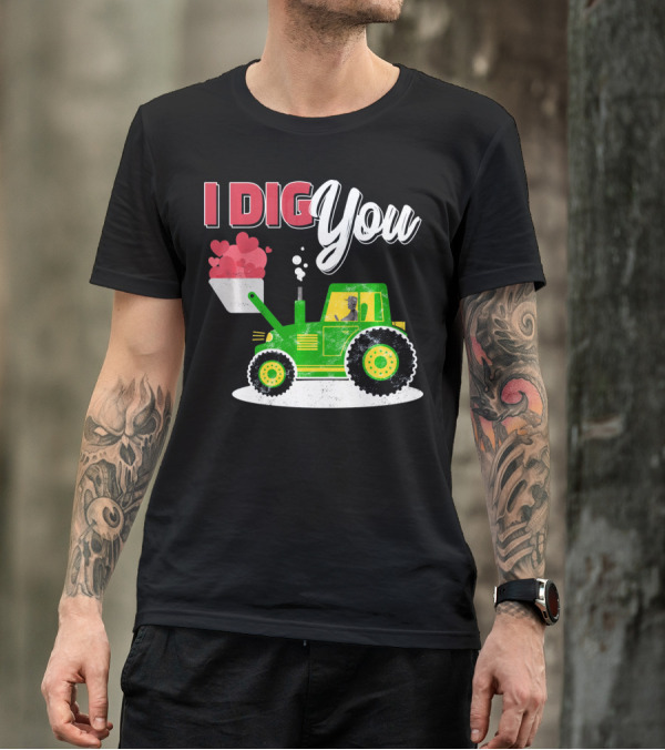 I Dig You Farmer Valentine's Day Tractor Hearts T-Shirt