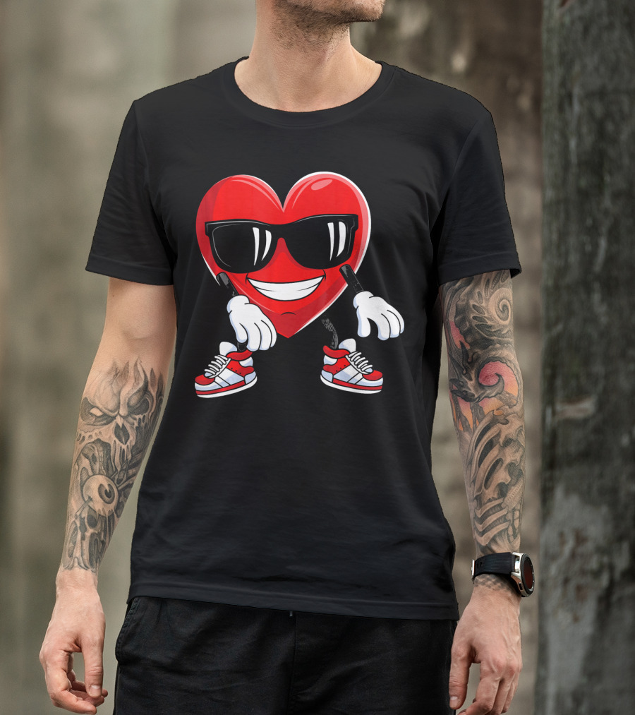 Floss Dance Heart Valentines Day Sunglasses Red Sneakers T-Shirt
